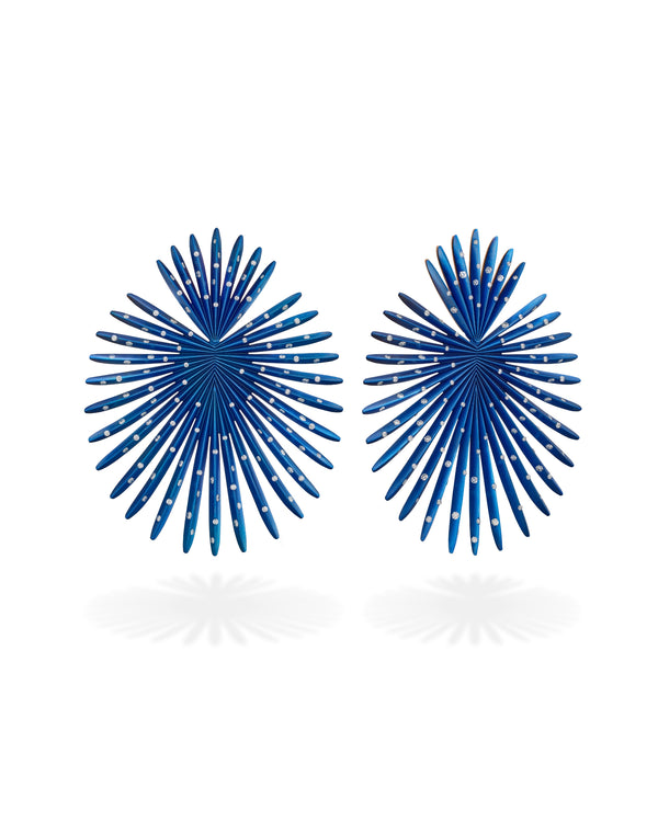 Large Starburst Blue Titanium Palma Diamond Earrings