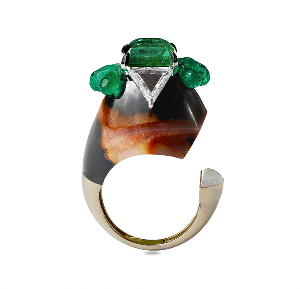 The Open Arch — Carved Eye Agate Ring