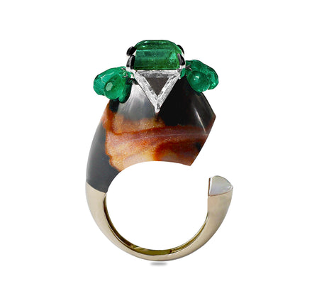 The Open Arch — Carved Eye Agate Ring