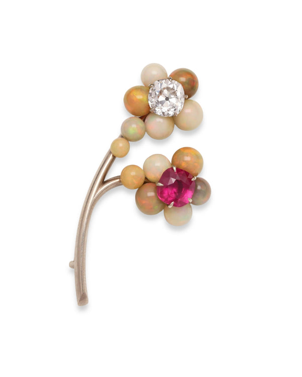 Ruby and Opal Brooch