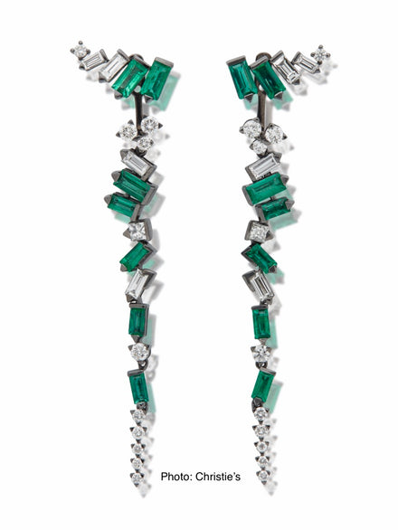 Emeralds and Diamonds Drop Earrings